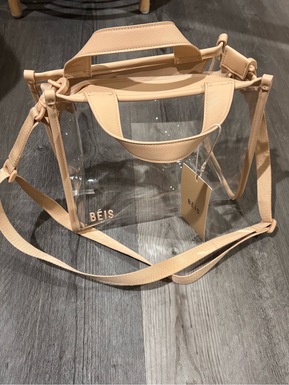 BEIS Clear Crossbody Bag with Nude Trim